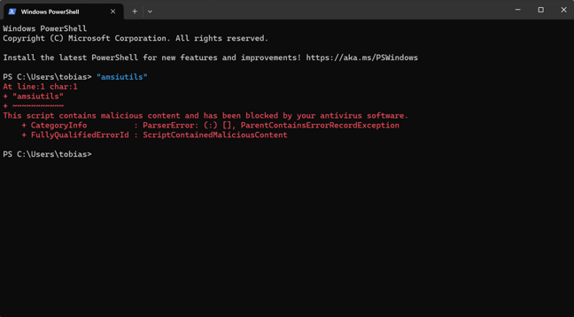 PowerShell output of "amsiutils"