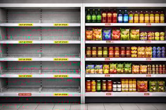 Grocery store shelves - other one empty, other one full